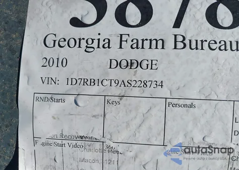 2010 Dodge Ram 1500 Slt/Sport/Trx из США, поврежденный, VIN 1D7RB1CT9AS228734